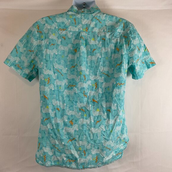 Chubbies Men's Shirt L Aqua White Orange Yellow Half Button Short Sleeve Zebra - Picture 6 of 10